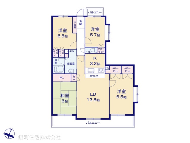 G00347725 千葉県鎌ヶ谷市東鎌ヶ谷３丁目 中古マンション 2080万円【間取図】