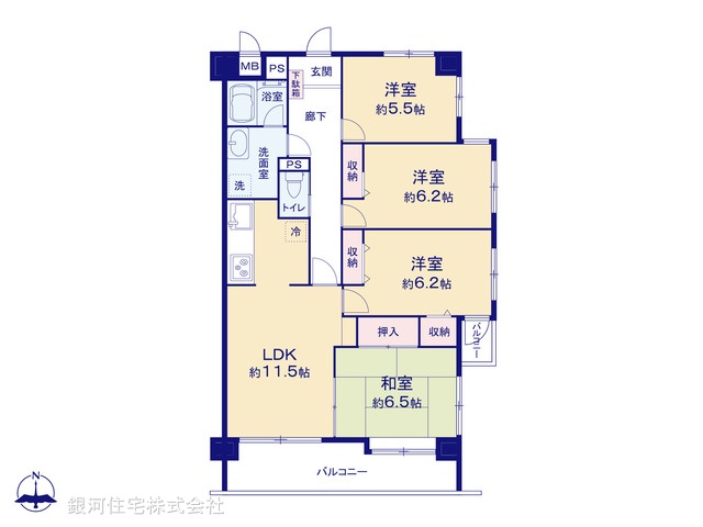 G00361542 埼玉県さいたま市中央区新中里３丁目 中古マンション 3299万円【間取図】