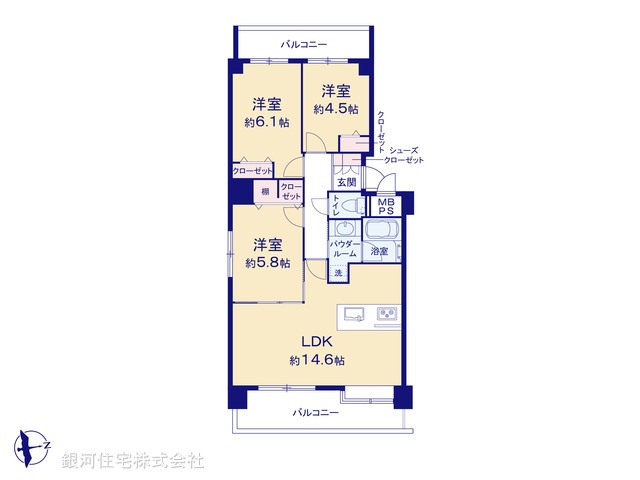 G00364470 神奈川県横浜市鶴見区下末吉２丁目 中古マンション 3498万円【間取図】