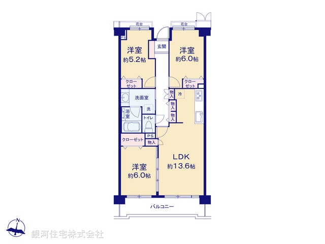 G00367851 東京都多摩市関戸４丁目 中古マンション 4799万円 専有面積71.04m² (約21.48坪) 間取り３ＬＤＫ 所在階3階 築年月1993年03月(築32年)【間取図】