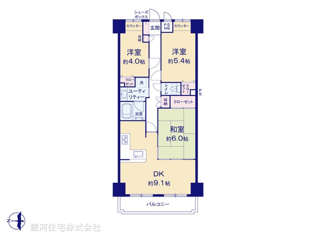 G00367975 神奈川県横浜市西区境之谷 中古マンション 3490万円【間取図】