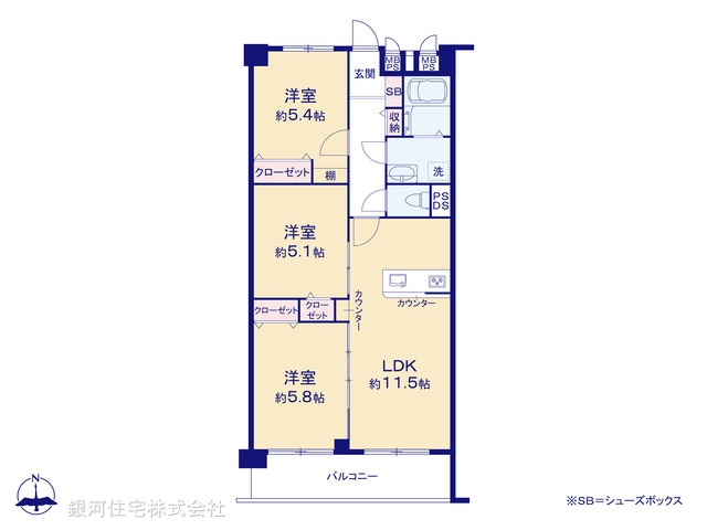 G00368950 千葉県松戸市新松戸５丁目 中古マンション 2598万円【間取図】
