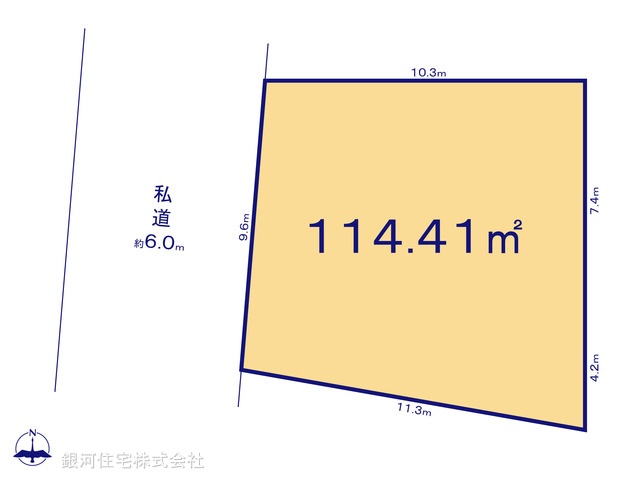 G00368989 東京都世田谷区祖師谷６丁目 土地 6780万円 土地面積114.41m² (約34.60坪)【区画図】
