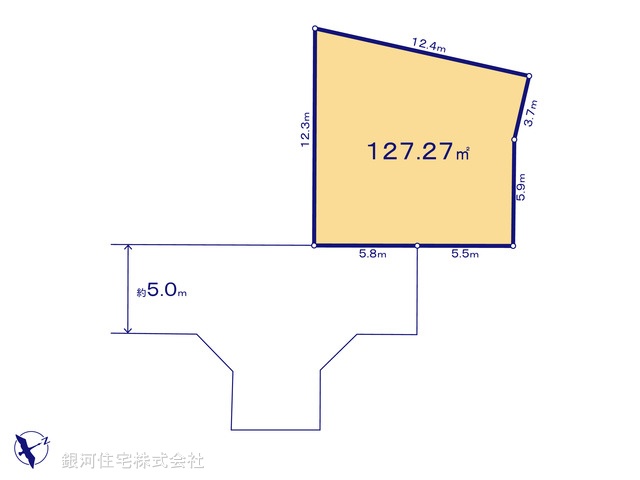 G00370671 東京都世田谷区喜多見6丁目 土地 5680万円 土地面積127.27m² (約38.49坪)【区画図】