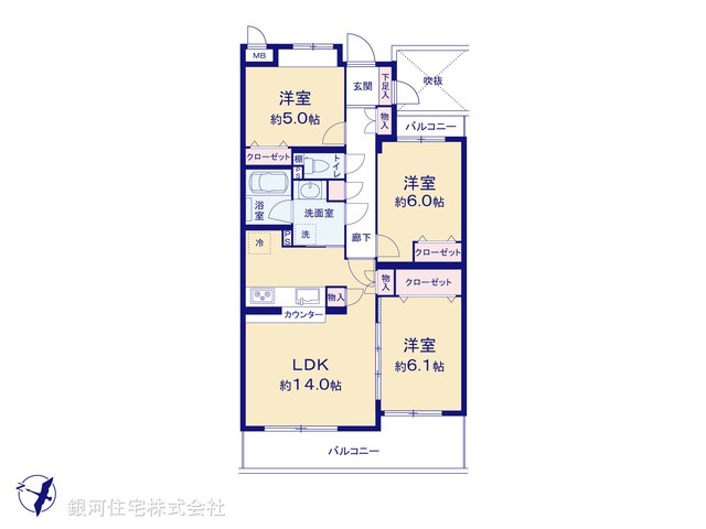 G00371438 東京都府中市武蔵台３丁目 中古マンション 5499万円【間取図】