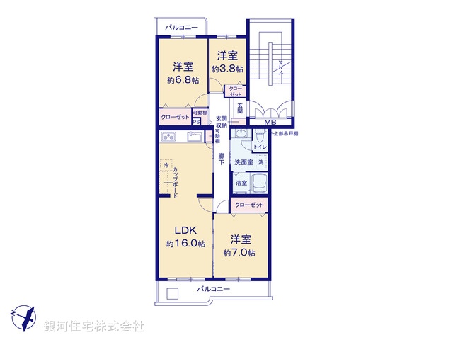 G00373489 神奈川県横浜市都筑区荏田南５丁目 中古マンション 3280万円【間取図】