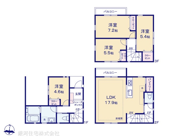 G00374495 神奈川県川崎市中原区小杉陣屋町２丁目 新築一戸建て 7980万円【間取図】