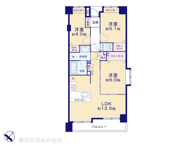 G00374645 神奈川県横浜市鶴見区岸谷３丁目 中古マンション 3980万円【間取図】