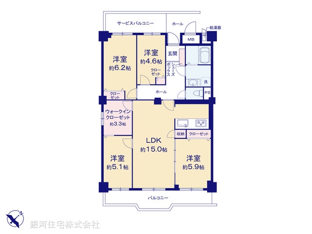 G00374722 千葉県市川市南大野２丁目 中古マンション 2598万円 専有面積85.80m² (約25.95坪) 間取り４ＬＤＫ 所在階7階 築年月1981年06月(築43年)【間取図】