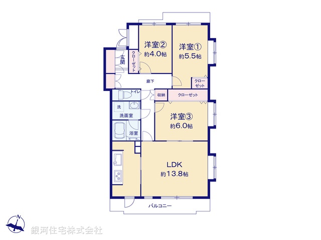 G00374930 神奈川県横浜市港南区大久保３丁目 中古マンション 2480万円【間取図】