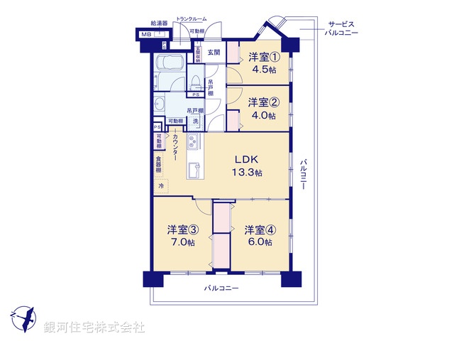 G00375426 神奈川県横浜市瀬谷区阿久和南２丁目 中古マンション 3180万円【間取図】