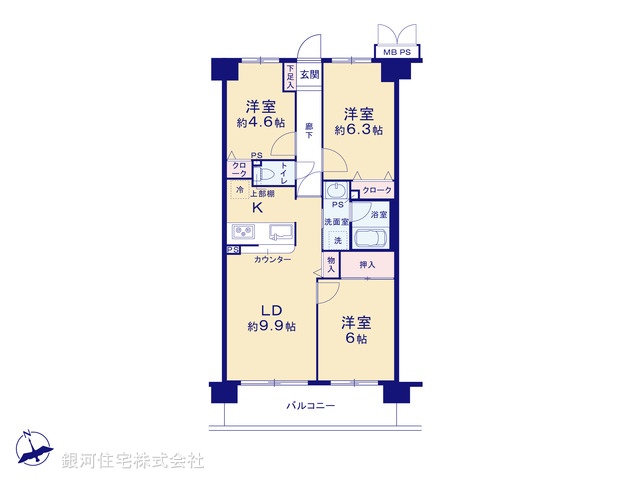 G00375856 千葉県松戸市六高台７丁目 中古マンション 1980万円【間取図】