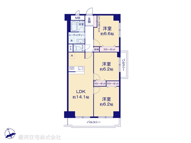 G00376190 神奈川県川崎市宮前区土橋４丁目 中古マンション 3980万円【間取図】