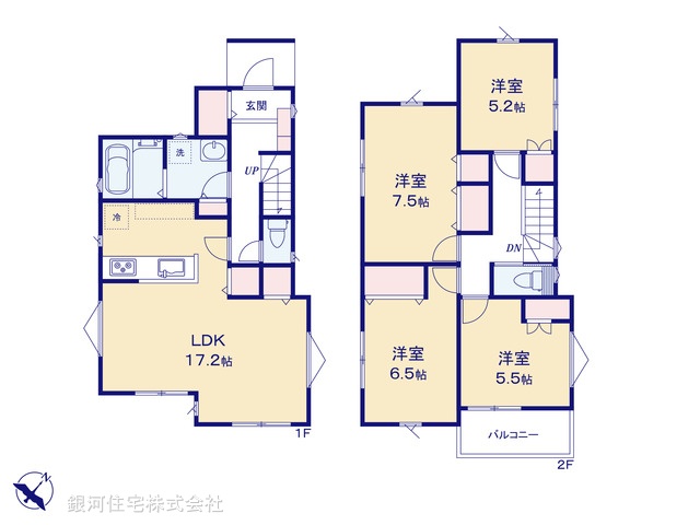 G00376288 神奈川県横浜市神奈川区三ツ沢上町 新築一戸建て 5880万円【間取図】