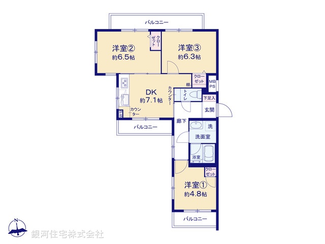 G00376384 神奈川県横浜市神奈川区松見町１丁目 中古マンション 2990万円【間取図】