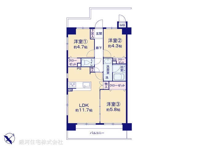 G00376611 神奈川県横浜市南区宮元町１丁目 中古マンション 4290万円【間取図】