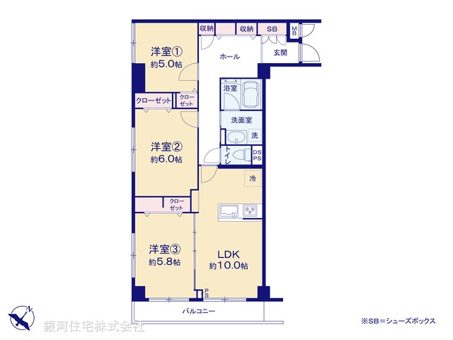 G00376648 神奈川県川崎市多摩区宿河原１丁目 中古マンション 3098万円【間取図】