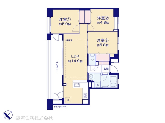 G00376659 神奈川県横浜市中区新山下１丁目 中古マンション 7498万円【間取図】