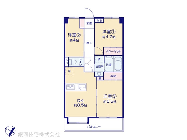 G00376927 神奈川県横浜市南区中村町５丁目 中古マンション 2980万円【間取図】