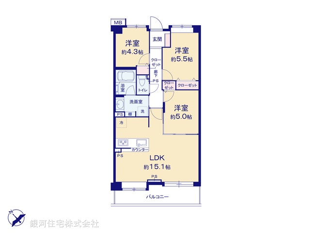 G00376968 神奈川県横浜市鶴見区市場上町 中古マンション 4799万円【間取図】