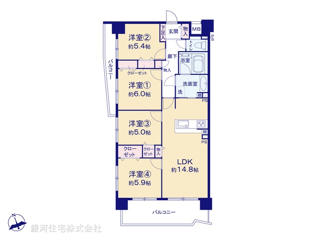 G00377442 神奈川県横浜市港北区新横浜１丁目 中古マンション 6190万円【間取図】