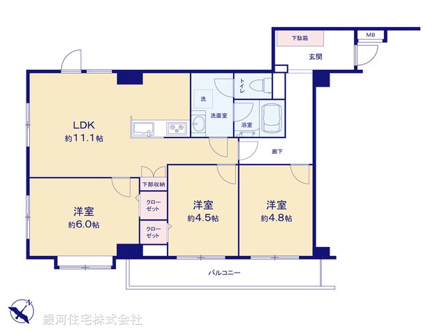 G00377706 神奈川県横浜市港北区日吉４丁目 中古マンション 2990万円【間取図】