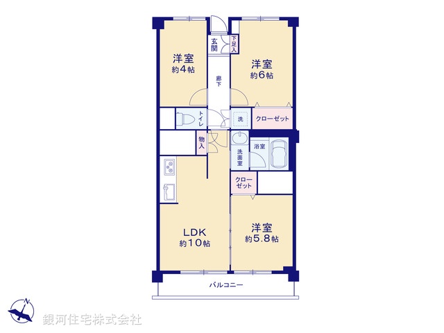 G00378145 神奈川県横浜市港北区下田町１丁目 中古マンション 3390万円【間取図】