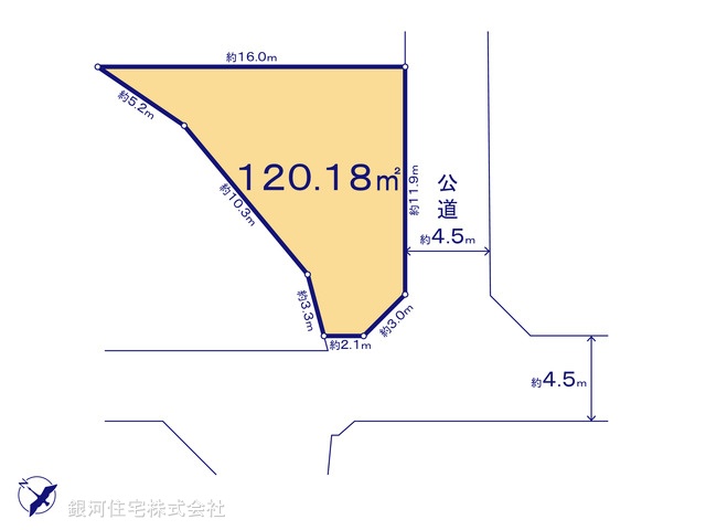 G00379150 神奈川県藤沢市鵠沼海岸３丁目 土地 4990万円 土地面積120.18m² (約36.35坪)【区画図】