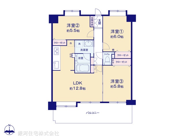 G00379515 神奈川県横浜市鶴見区駒岡２丁目 中古マンション 4290万円【間取図】