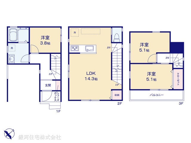 G00379835 神奈川県横浜市神奈川区白幡仲町 新築一戸建て 3780万円 土地面積46.57m² (約14.08坪) 建物面積78.03m² (約23.60坪) 築年月2025年09月【間取図】