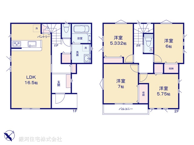 G00380566 埼玉県越谷市大字下間久里 新築一戸建て 3490万円【間取図】