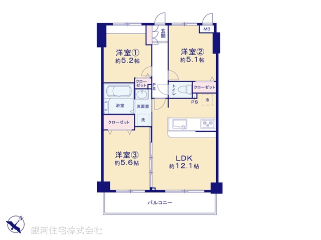 G00380833 神奈川県川崎市高津区蟹ヶ谷 中古マンション 2680万円【間取図】
