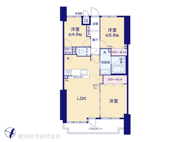 G00381055 神奈川県横浜市鶴見区朝日町１丁目 中古マンション 3699万円【間取図】