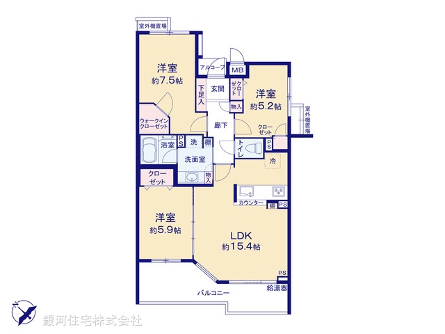 G00384076 東京都調布市調布ヶ丘３丁目 中古マンション 6299万円 専有面積76.22m² (約23.05坪) 間取り３ＬＤＫ 所在階3階 築年月1998年02月(築27年)【間取図】