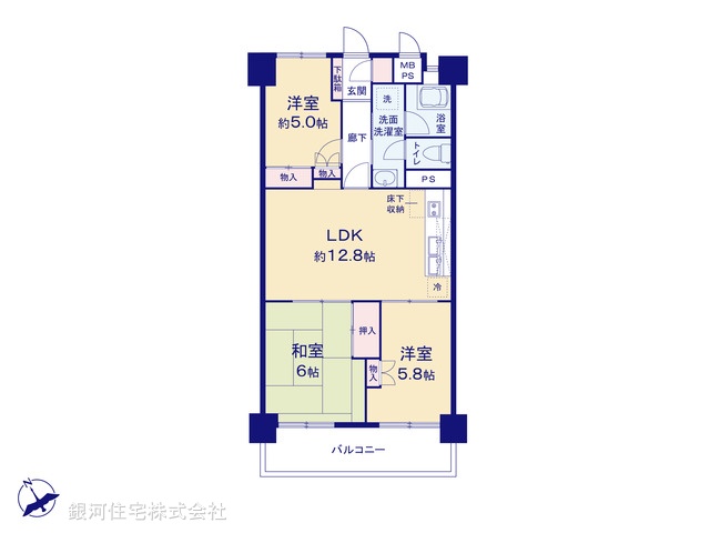 G00384245 東京都江戸川区西葛西５丁目 中古マンション 4350万円 専有面積70.38m² (約21.28坪) 間取り３ＬＤＫ 所在階5階 築年月1983年05月(築42年)【間取図】