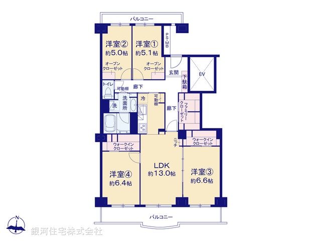G00384482 千葉県松戸市新松戸７丁目 中古マンション 2680万円 専有面積86.07m² (約26.03坪) 間取り４ＬＤＫ 所在階6階 築年月1980年02月(築45年)【間取図】