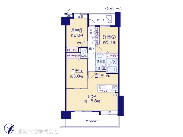 G00384551 東京都足立区西保木間３丁目 中古マンション 3980万円 専有面積71.45m² (約21.61坪) 間取り３ＬＤＫ 所在階11階 築年月2003年05月(築22年)【間取図】