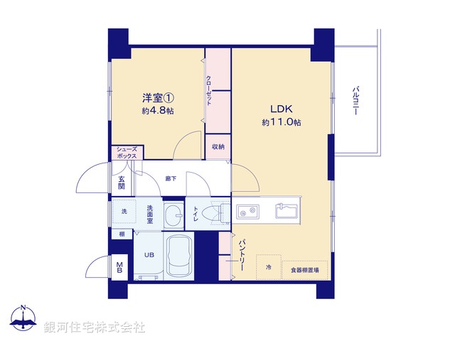 G00384581 東京都杉並区上高井戸１丁目 中古マンション 3299万円 専有面積39.06m² (約11.81坪) 間取り１ＬＤＫ 所在階3階 築年月1978年10月(築47年)【間取図】