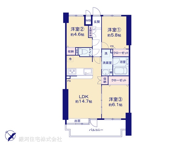 G00384965 神奈川県横浜市鶴見区朝日町１丁目 中古マンション 3680万円【間取図】