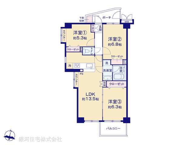 G00385512 東京都江東区北砂６丁目 中古マンション 4980万円【間取図】