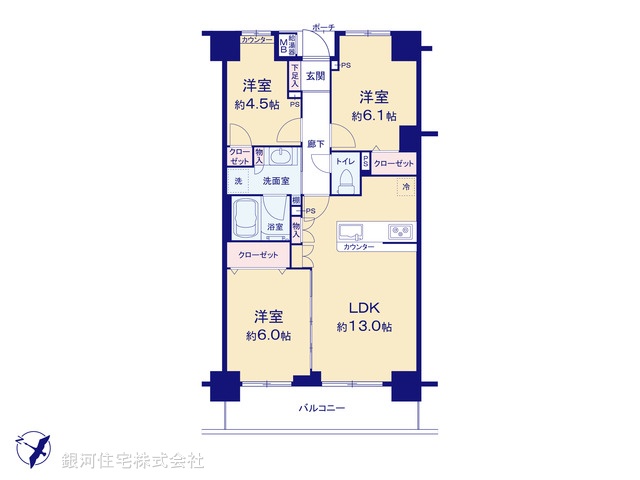 G00386562 埼玉県戸田市大字新曽 中古マンション 4899万円 専有面積65.12m² (約19.69坪) 間取り２ＬＤＫ 所在階3階 築年月1997年01月(築29年)【間取図】