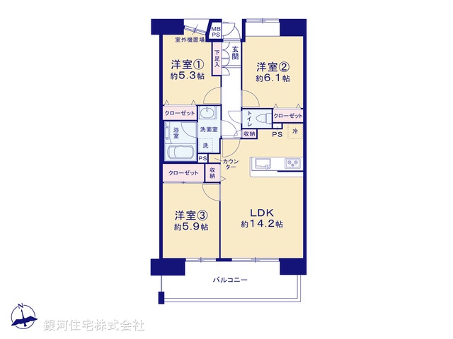 G00387442 千葉県千葉市美浜区浜田１丁目 中古マンション 3380万円【間取図】