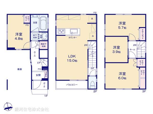 G00388101 東京都大田区南蒲田３丁目 新築一戸建て 6890万円【間取図】