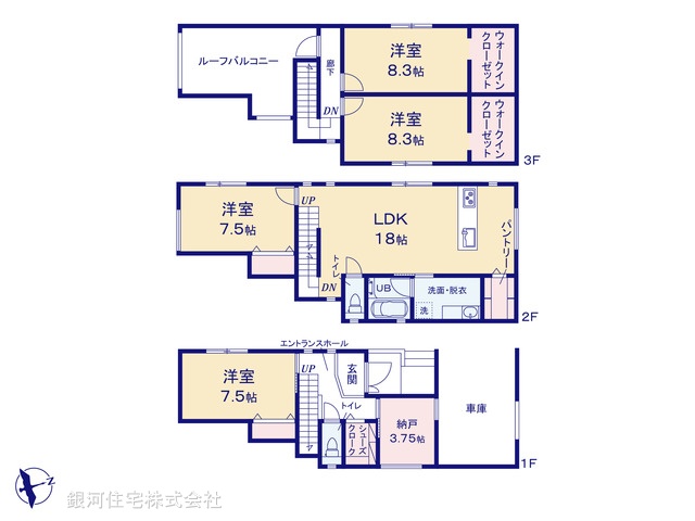 G00389574 神奈川県横浜市青葉区新石川３丁目 新築一戸建て 1億480万円【間取図】