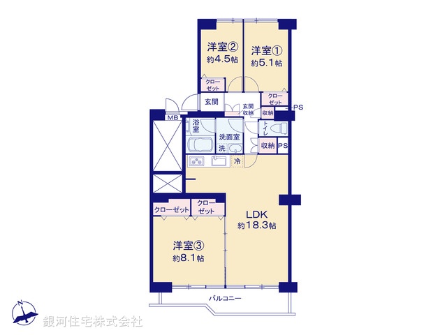 G00389792 神奈川県横浜市港北区下田町４丁目 中古マンション 3390万円【間取図】