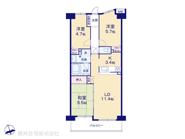 G00390559 埼玉県入間市東藤沢２丁目 中古マンション 2280万円 専有面積64.89m² (約19.62坪) 間取り３ＬＤＫ 所在階8階 築年月1998年08月(築27年)【間取図】