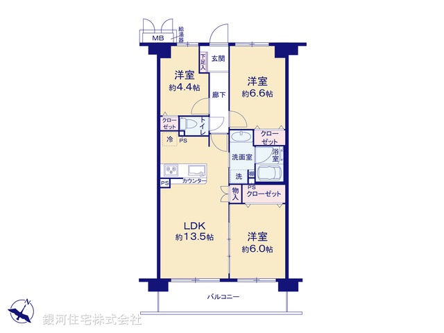 G00390697 東京都国分寺市西町１丁目 中古マンション 3999万円【間取図】