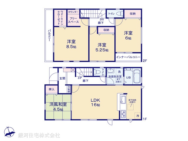 G00390847 千葉県鎌ヶ谷市鎌ヶ谷８丁目 新築一戸建て 3490万円【間取図】