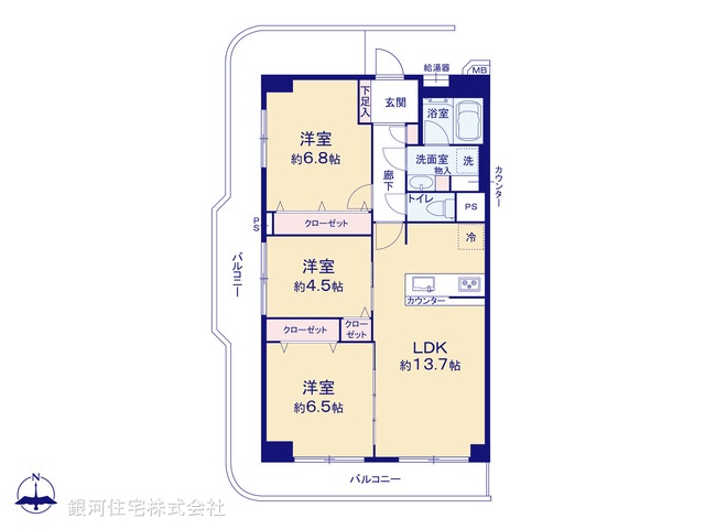 G00392506 神奈川県横浜市神奈川区大口通 中古マンション 4599万円【間取図】
