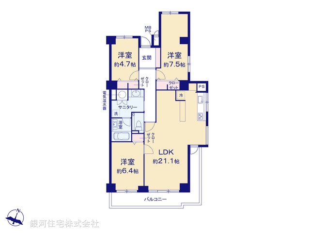 G00395211 神奈川県横浜市西区岡野１丁目 中古マンション 7980万円【間取図】